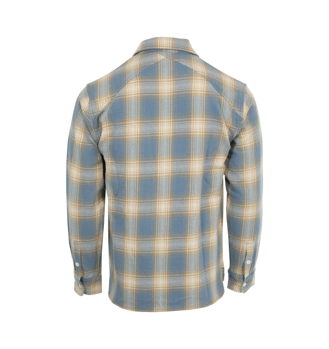 Image 2 of 3 - BLUE - 3Sixteen Crosscut Flannel Shirt features a button front closure, a lightly textured feel, chest pockets with button flap closures, and button cuffs. 100% cotton flannel. Made in India.  