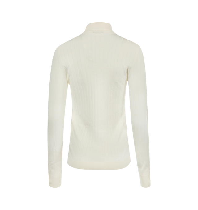 Image 2 of 3 - WHITE - Moncler Long Sleeve Turtleneck Top has a ribbed texture and a slim fit.  