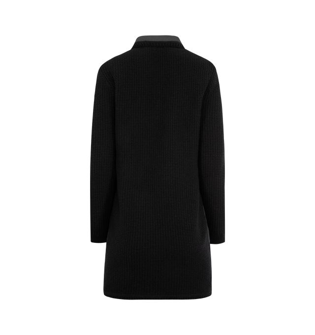 Image 2 of 3 - BLACK - MONCLER Wool & Cashmere Padded Cardigan featuring a wool and cashmere blend, down-filled polyester front, knit trim, waffle stitch, gauge 7, snap button closure, welt pockets and leather logo patch. 100% polyester. 90% virgin wool, 10% cashmere. Padding: 90% down, 10% feather. Made in Moldova. 