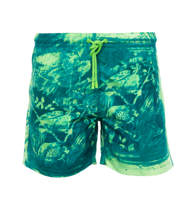 Image 1 of 4 - GREEN - Loewe Paula's Ibiza Swim Shorts crafted in lightweight technical shell in a regular fit, short length with placed parrot print, elasticated waist with drawstring, seam pockets, rear flap pocket with eyelets, mesh lining and LOEWE patch placed at the back. Main material: Polyester. Made in: Italy.Loewe Paula's Ibiza 2024 collection is inspired by the iconic Paula's boutique, synonymous with the counter cultural movement of 1970s Ibiza, captures the liberated vibe of summer with high im 