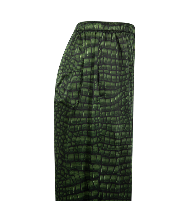 Image 3 of 3 - GREEN - Balenciaga Pyjama Pants in green croc pattern silk satin featuring a mid-waist, elasticated waistband, 2 slash pockets, and 1 patch pocket at back. Made in Italy.Main material: 100% silk. 