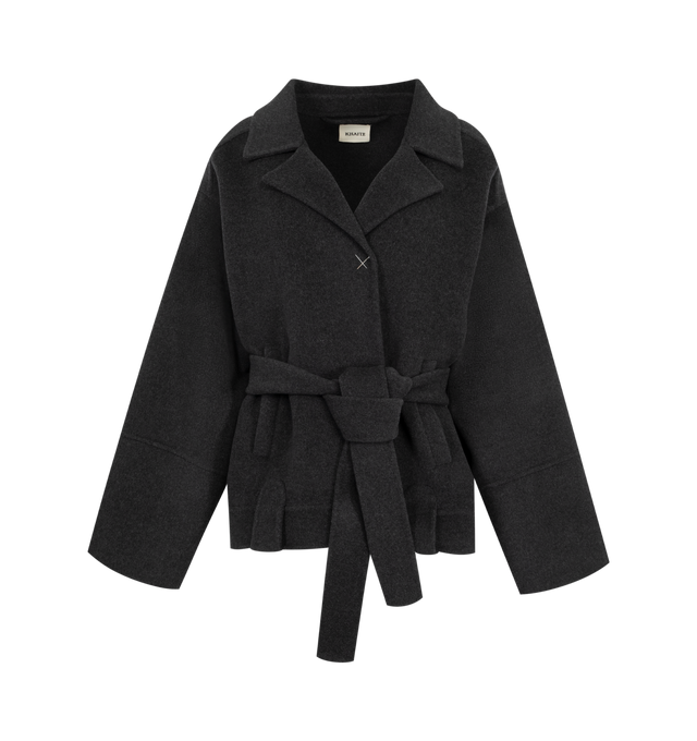 Image 1 of 2 - BLACK - Khaite Womens Belted Coat is crafted from wool. Features a relaxed silhouette, detachable self-tie belt, side welt pockets, and a clean tailored finish. Main Material: 100% Wool. Made in Italy. 
