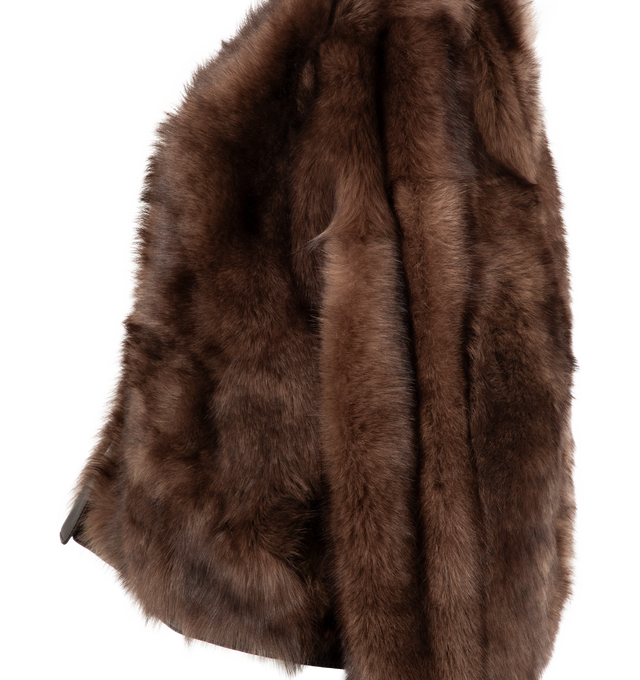 Image 3 of 3 - BROWN - LOEWE Shearling Jacket featuring a fuzzy shearling exterior, leather button placket, side slit pockets. 100% shearling. 100% lamb leather. Filling: 95% polyester, 5% polyamide. Made in Italy. 