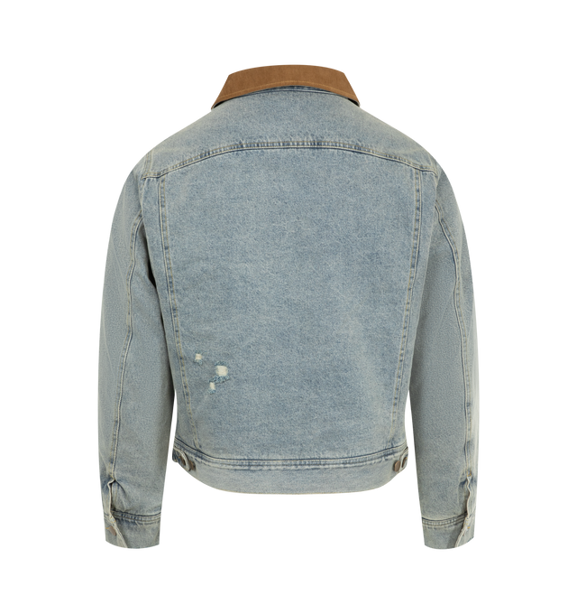 Image 2 of 3 - BLUE - MIDNIGHT RODEO Storm Rider Denim Jacket featuring corduroy collar, washed and distressed, boxy fit and blanket lined interior.  