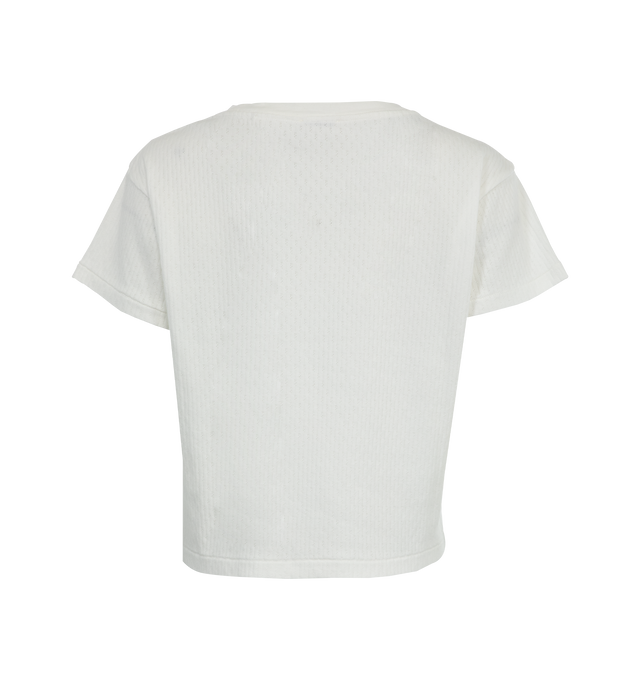 Image 2 of 3 - WHITE - BODE Pointelle Tee featuring pointelle knit pattern, small Bode logo embroidery, short sleeves, cropped and crew neck. 100% cotton. 