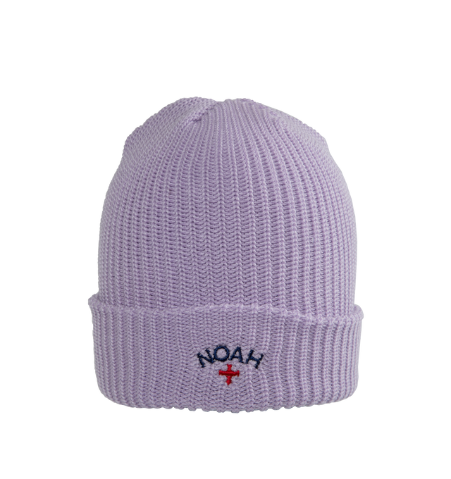 PURPLE - NOAH Core Logo Rib Beanie featuring a foldover cuff detailed with logo embroidery. 100% acrylic. Made in Canada.