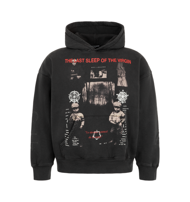 Image 1 of 3 - BLACK - Enfants Riches Dprims Last Sleep (Of The Virgin) Hoodie is crafted from heavyweight cotton jersey, and a boxy oversized fit. Designed with printed artwork at the front, and back, this statement style is finished with sleeve cuffs, and the brand's signature vintage wash process. Main Material: Heavyweight Cotton Jersey. Fit: Boxy Oversized. Made in the USA. 
