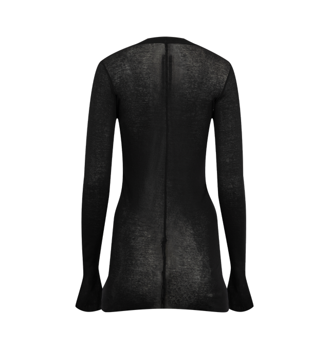 Image 2 of 2 - BLACK - Rick Owens Womens Long Sleeve Rib T-Shirt is crafted from lightweight organic cotton mini rib jersey. Features a slim fit, below-hip length, ribbed crew neck, long sleeves, raw-cut hem and cuffs, and the signature center back seam. Main Material: 100% Organic Cotton. Made in Italy. 