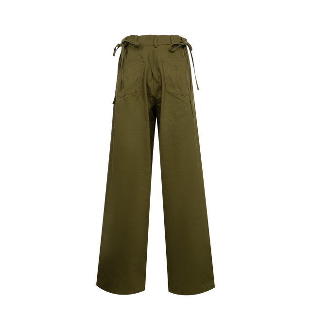 Image 2 of 3 - GREEN - Cecilie Bahnsen Anita Trousers are a 4-pocket style with a zip fly, pleats, a self-tie fastening at the back, contrast stitching, back pockets, and a patch pocket with a pen slot at the front. Lined. 76% cotton, 24% organic cotton. Made in Portugal.  