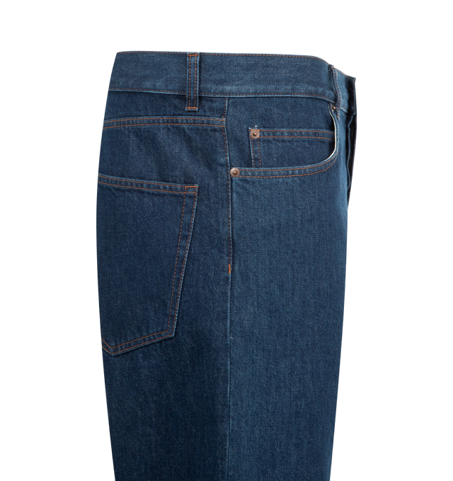 Image 3 of 3 - BLUE - THE ROW Rossen Jean featuring low-rise jean in cotton denim with straight leg, tonal topstitching and classic 5-pocket construction. 100% cotton. Made in Italy. 