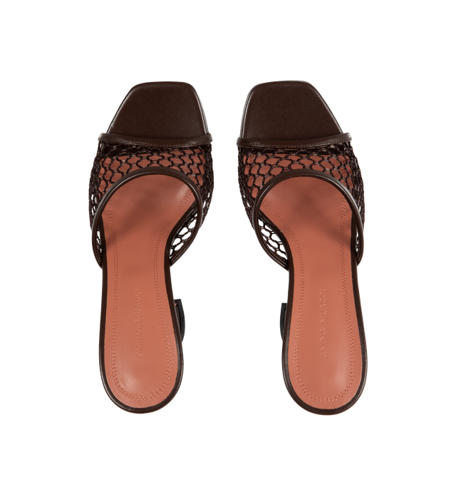 Image 4 of 4 - BROWN -  AMINA MUADDI  Lupita mule slipper crafted from mocha-colored raffia net and leather with a squared open toe and 95mm pyramid-shaped heel. Made in Italy. 40% Nappa / 60% Raffia upper with 100% goat leather lining and 70% leather / 30% rubber sole.  