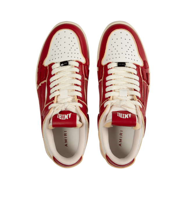 Image 5 of 5 - RED - AMIRI Collegiate Skel Top low sneakers featuring leather upper, front lace-up closure, logo details and rubber sole. 100% leather.  