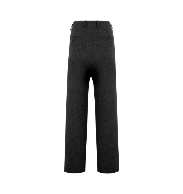 Image 2 of 3 - GREY - TOTEME Wide Flannel Trousers featuring belt loops, side and back pockets, zipper fly, a wide, straight silhouette that tapers gently towards the hem, tailored from extra-light and soft mlange flannel with a structured waistband, dropped rise and flat front with precise darting. 70% viscose, 30% wool. 
