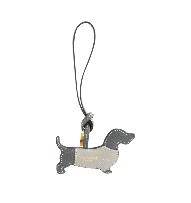 Image 2 of 2 - GREY - THOM BROWNE Hector in Sweater Leather Bag Charm featuring full-grain calfskin leather. Made in Italy. 