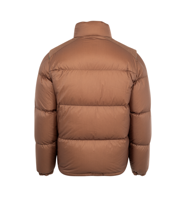 Image 2 of 6 - BROWN - MONCLER GRENOBLE Verone Convertible Down Puffer Jacket featuring reversible contrasting color, convertible to vest, front snap closure, stand collar, long zip-off sleeves with elastic cuffs, front welt pockets and drawcord-toggle hem. 100% nylon. Padding: 90% down, 10% feather.  