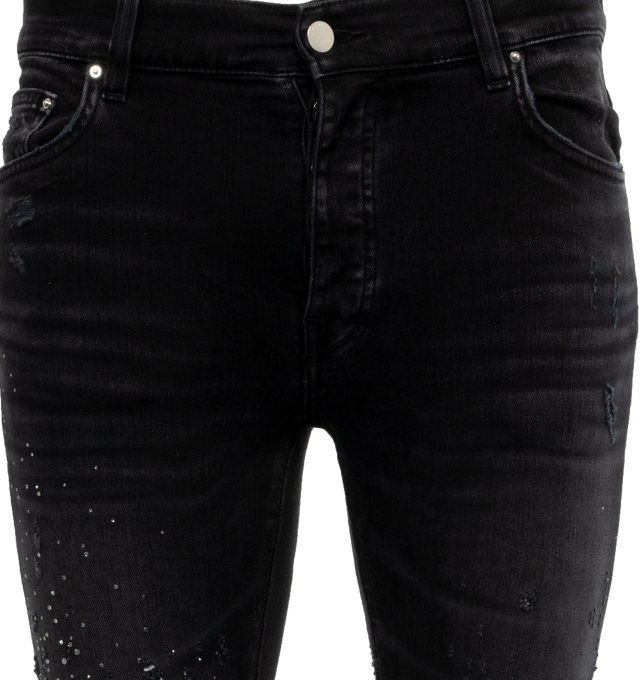 Image 4 of 4 - BLACK - AMIRI Crystal Shotgun Jeans featuring belt loops, five-pocket styling, button-fly, leather logo patch at back waistband and logo-engraved silver-tone hardware. 92% cotton, 6% elastomultiester, 2% elastane. Made in USA. 