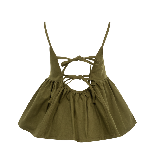 Image 2 of 2 - GREEN - Cecilie Bahnsen Akira Denim Top has a square neckline with a modified peplum hem. The fixed shoulder straps have bow applique details and there is a self-tie fastening at the back. Partially lined. 100% cotton. Made in Portugal.  