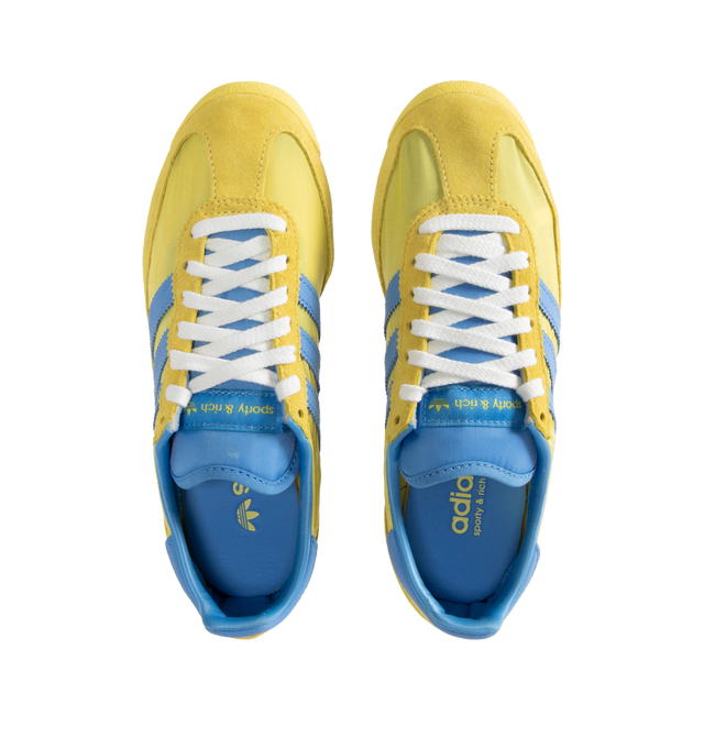 Image 5 of 5 - YELLOW - Adidas x Sporty & Rich SL 72 sneakers in bright yellow and blue colors inspired by Swedens national flag. Featuring retro elements and clean and minimalist style with adidas logo and Sporty & Rich branding. Unisex style in men's sizing. 