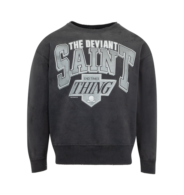 Image 1 of 2 - BLACK - SAINT MICHAEL The Deviant Sweatshirt featuring graphic print to the front, crew neck, long sleeves and ribbed cuffs and hem. 100% cotton. 