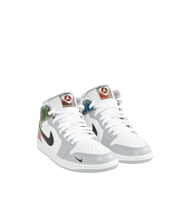 Image 2 of 5 - GREY - Men's Air Jordan 1 Mid SE Sneaker featuring full-court style, Air-Sole unit, padded collar, premium leather and synthetic upper and rubber outsole. 