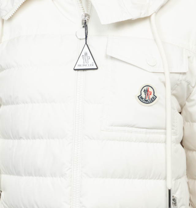 Image 3 of 3 - WHITE - MONCLER Acamante Down Jacket featuring down-filled, zipper closure, zipped welt pockets, hood and elastic cuffs. 100% polyamide/nylon. Padding: 90% down, 10% feather. 