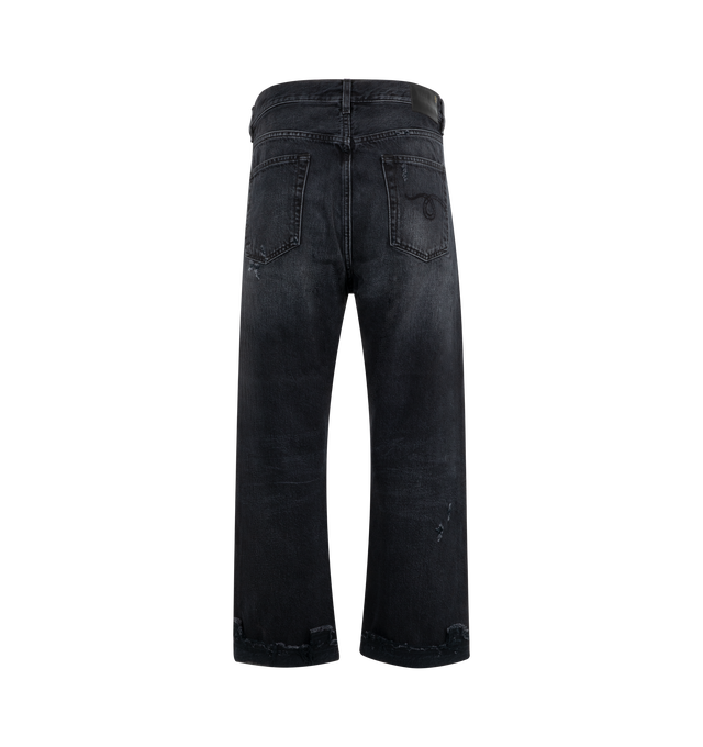 Image 4 of 6 - BLACK - R13 Boyfriend Jeans featuring zip fly with button fastening, 5-pocket design, faded and distressed throughout and raw cut hem. 100% cotton. Made in Italy. 