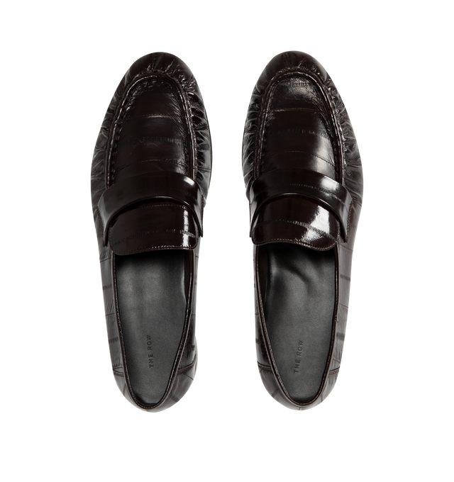 Image 4 of 4 - BROWN - THE ROW Soft Loafer featuring artisanally-crafted loafer in paneled eelskin leather with natural pleating effect and hand-painted leather sole. 0.79 in. heel. 100% eelskin leather. Made in Italy. 