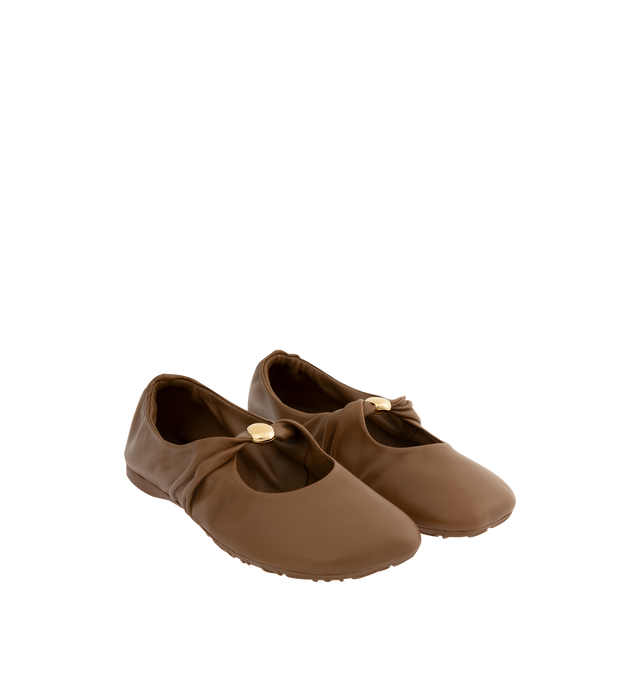 Image 2 of 4 - BROWN - LOEWE Pebble Soft Ballerina Flat in supple nappa lambskin with a flexible upper engineered for extra comfort, featuring a metallic pebble with an Anagram engraved detail and a signature petal toe shape, padded leather insole and Anagram embossed rubber outsole. Nappa lambskin. Made in Italy. 