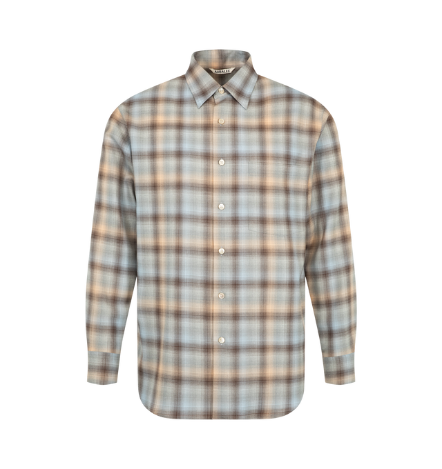 Image 1 of 2 - MULTI - Auralee Men's Super Light Wool Check Shirt is crafted from a lightweight wool check fabric woven from Super 120's ultra-fine worsted wool yarns and features a relaxed-fit silhouette. Main Material:  Wool. 
