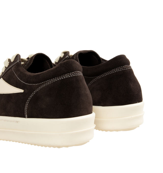 Image 3 of 5 - BROWN - Rick Owens Vintage Low-Top Sneakers are a lace-up style with graphic leather appliques and serrated soles. Velour suede and full-grain calf leather upper, lining and insole. Rubber sole.  