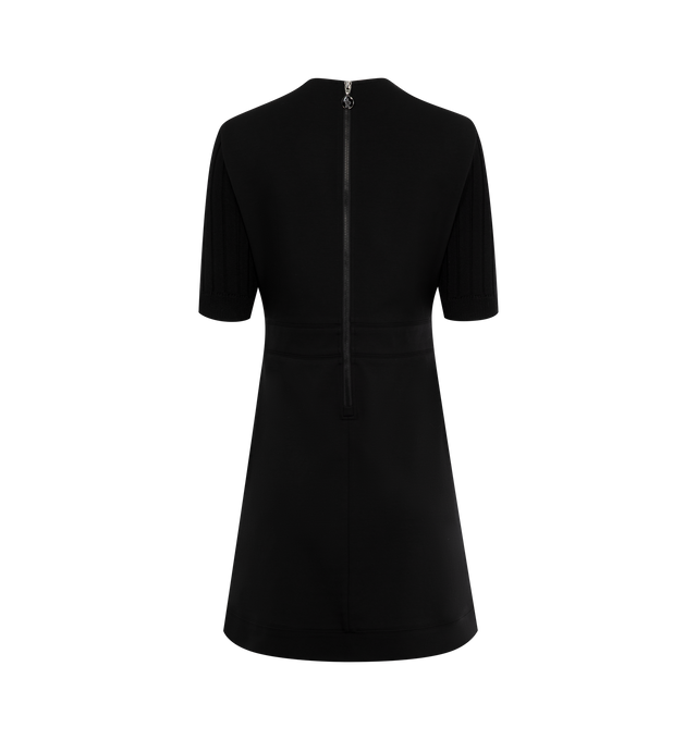 Image 2 of 3 - BLACK - MONCLER Fit & Flare Dress featuring stretch polyester and cotton interlock, jersey trim, ribbed sleeves, zipper closure and side pockets. 47% polyester, 45% cotton, 8% elastane/spandex. Sleeves: 100% virgin wool. 