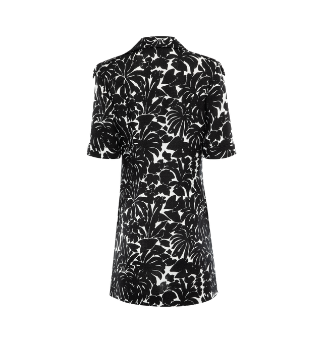 Image 2 of 3 - BLACK - Saint Laurent short dress with pointed collar, padded shoulders, epaulets and short sleeves with upturned cuffs, front button placket. Viscose with silk lining.  Made in Italy. 