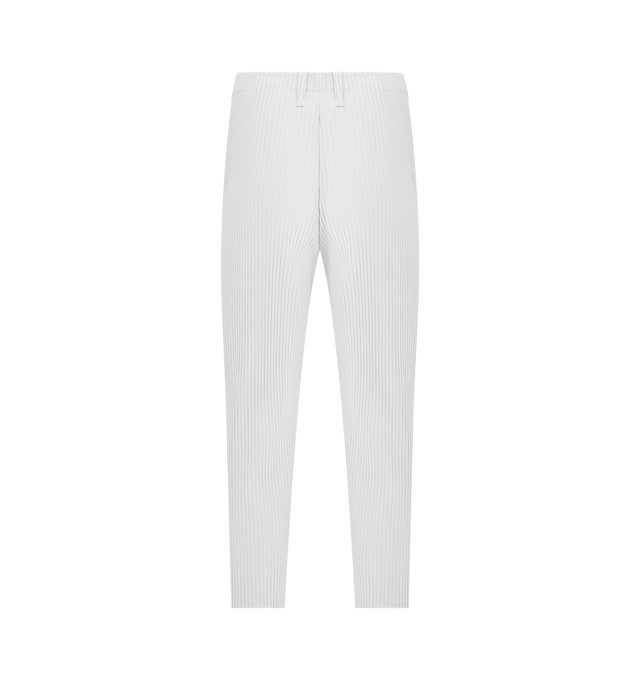 Image 2 of 3 - GREY - ISSEY MIYAKE Basics Pants featuring signature pleated style, straight fit, lightweight fabric, breathable polyester, elastic waistband and button fly. 100% polyester. Made in Philippines. 