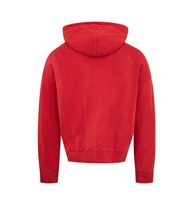Image 2 of 3 - RED - AMIRI Bones Studded Zip Hoodie featuring oversized fit, zip front closure, bones appliques with stud detailing and front patch pockets. 100% cotton.  