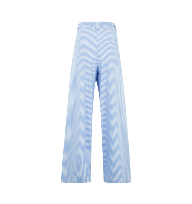 Image 2 of 3 - BLUE - MIRA MIKATI Flower Broderie Trouser featuring stripes throughout, relaxed fit, belt loops at waist, button zip fly, pleats at front and flower broderie. 100% cotton.  