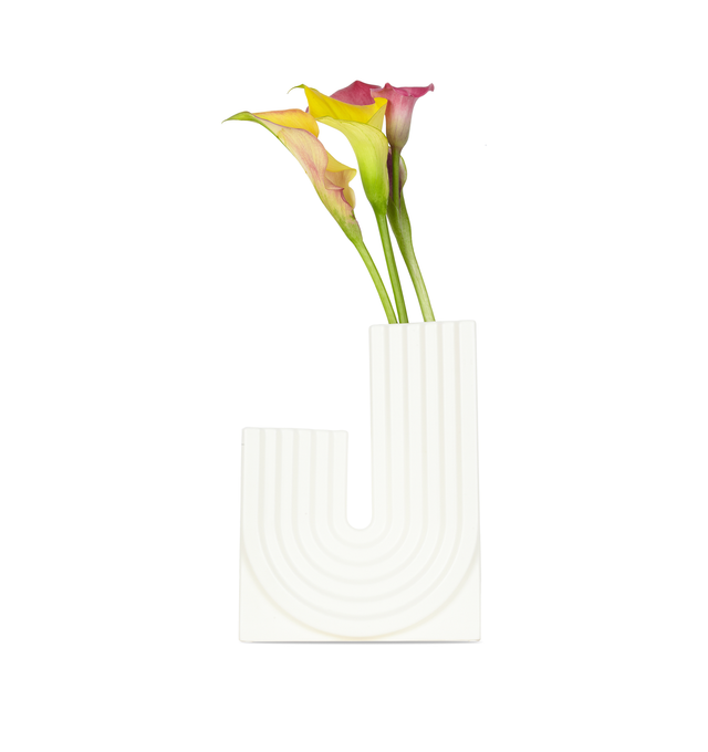 Image 3 of 4 - WHITE - Curves at Home Archway J Ceramic vase with top openings with two levels for dynamic floral arrangement. 23 x 17.5 cm. Each vase may vary slightly in colour, size, or shape due to the natural process of ceramic drying in the kiln. 