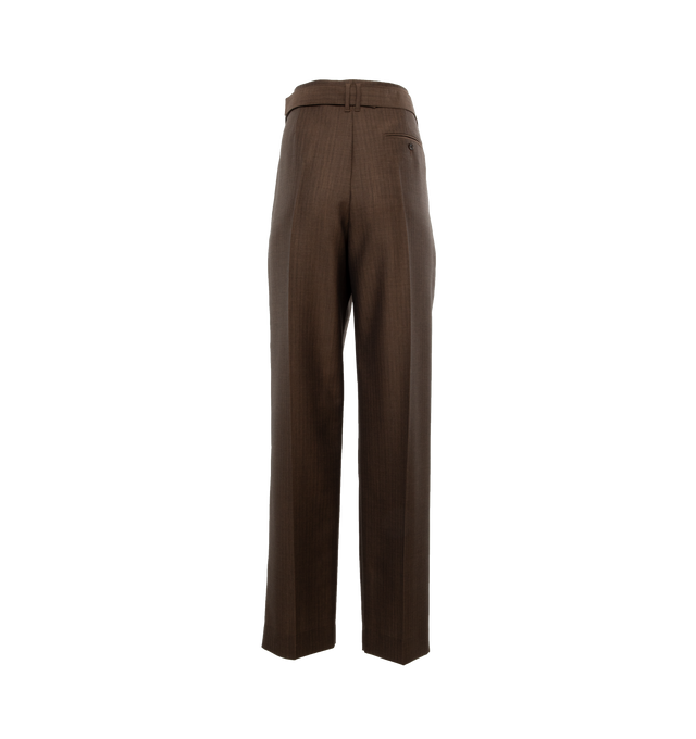 Image 2 of 5 - BROWN - THE ROW Lonan Pant featuring wide-leg pants in tropical wool mohair with minimal waistband construction, removable self belt, pressed front and back crease, and side slash pockets. 60% mohair, 40% wool. Made in Italy. 