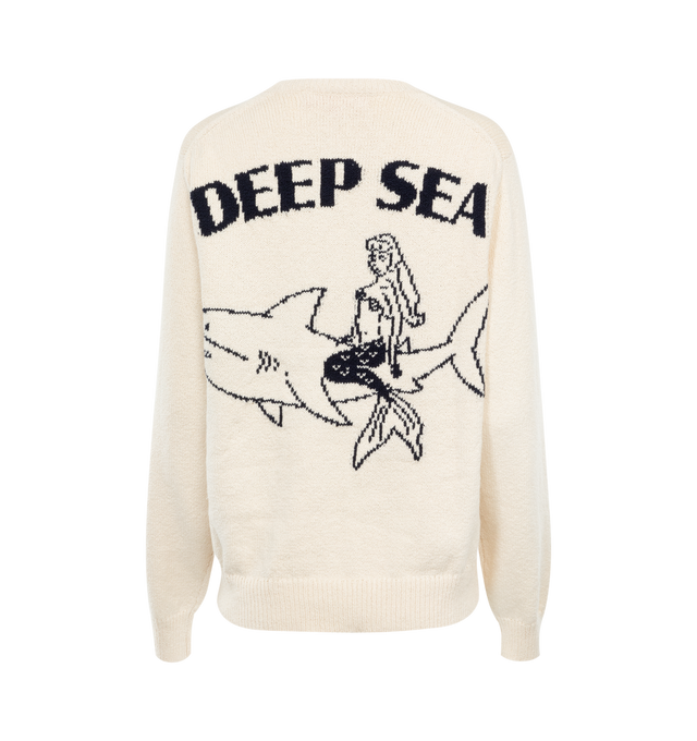 Image 2 of 2 - WHITE - THE ELDER STATESMAN Deep Sea Crew featuring relaxed fit, intarsia on the front and back, ribbing at the neck, cuffs and hemline. 100% cotton.  