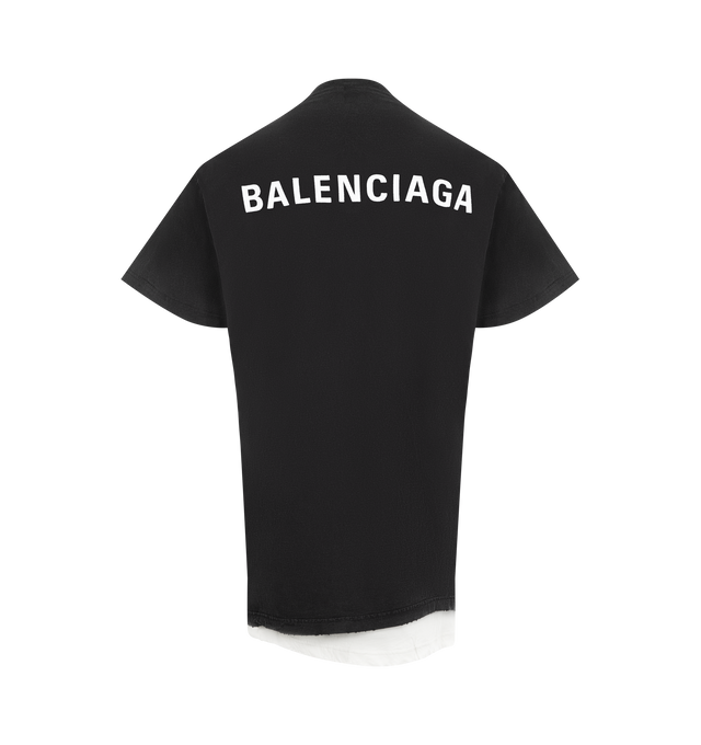 Image 2 of 2 - BLACK - BALENCIAGA Back Double T-Shirt in faded dry jersey featuring crewneck, short sleeves, layered T-Shirts effect and Balenciaga Back artwork embroidered at front and back. 100% cotton. Made in Portugal. 