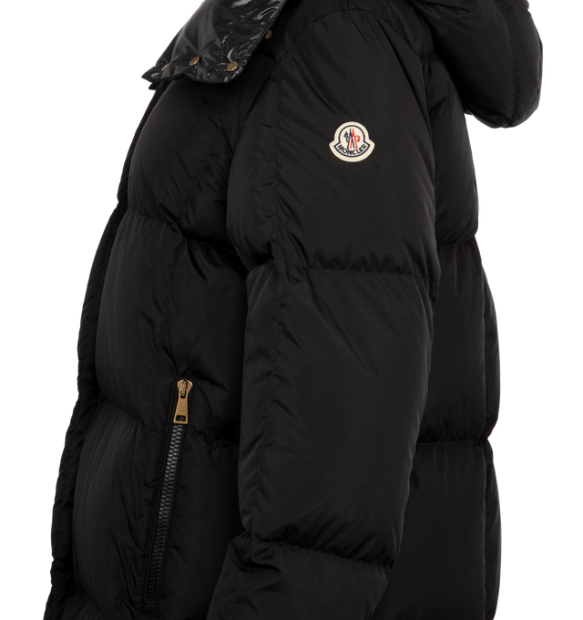 Image 3 of 4 - BLACK - MONCLER Litte Square-Quilted Hooded Long Down Jacket featuring nylon laqu lining, down-filled, detachable and adjustable hood, zipper and snap button closure, zipped pockets and elastic cuffs. 100% polyamide/nylon. Padding: 90% down, 10% feather. 