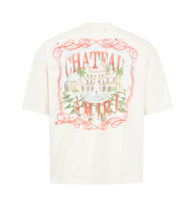 Image 2 of 2 - WHITE - AMIRI Chateau Sketch Oversized Tee featuring a relaxed fit, crew neck, short sleeves and logo graphics on front and back. 100% cotton. Made in Italy. 