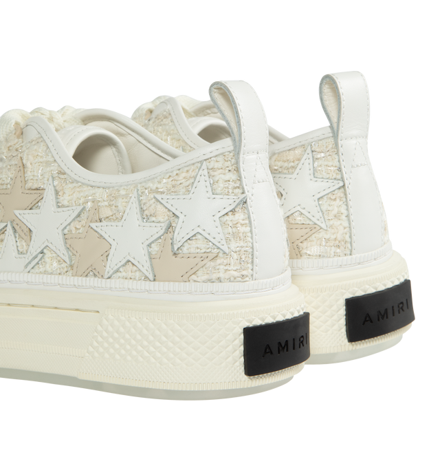 Image 3 of 5 - WHITE - AMIRI Boucle Stars Court Lowtop Sneakers featuring round toe, lace up, logo at the back, logo on the tongue, logo on the side, logo-printed insole. 