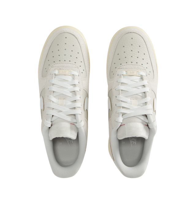 Image 5 of 5 - WHITE - Nike Air Force 1 '07 LX Sneakers lace-up style with tumbled leather and shaggy suede textural upper, Coconut Milk sidewalls and outsole with crisp Summit White Swoosh logos, stitched overlays, Nike Air cushioning, padded collars, foam midsoles, and rubber soles. 