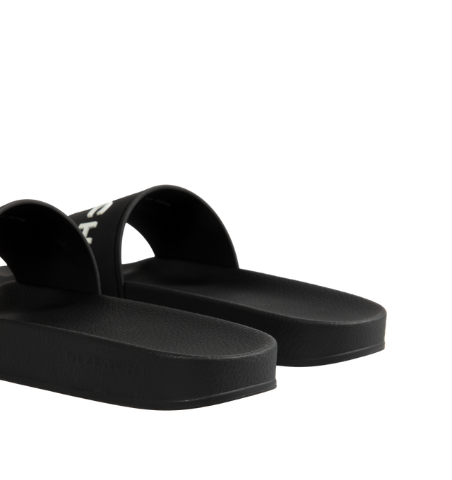 Image 3 of 4 - BLACK - GIVENCHY Logo Pool Slide Sandals featuring flat heel, open toe, one-band upper, molded footbed, easy slide style and 1" rubber sole. Made in Italy. 