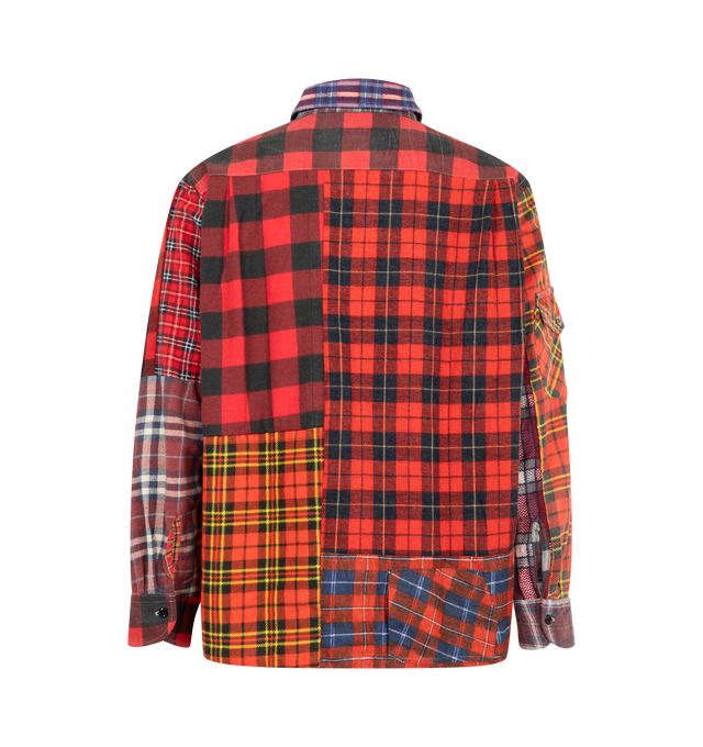Image 7 of 8 - RED - Needles Men's Straight Hem Flannel Shirt is crafted from reworked cotton flannel and features a one-of-a-kind construction created from cut-and-sewn vintage flannel shirts. Designed with a straight hem, classic collar, button-front closure, chest pockets, and buttoned cuffs, each piece is unique and will vary in color, pattern, and panel placement. Main Material: 100% Cotton. Details: Reworked One-of-One Design, Straight Hem, Classic Collar, Chest Pockets, Buttoned Cuffs. Closure: Butto 