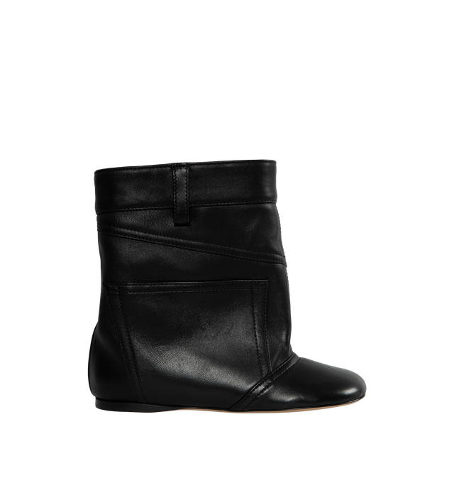 BLACK - Loewe Flat bootie crafted in soft nappa lambskin. This hybrid design juxtaposes details of a classic five pocket trouser over a signature petal-shaped toe box. Leather outsole and insole.