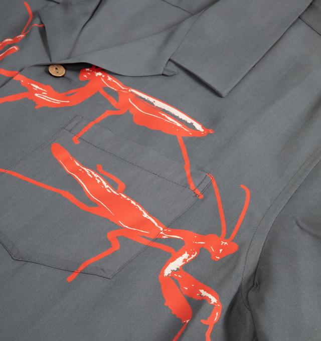 Image 2 of 2 - GREY - JW ANDERSON Camp Collar Shirt featuring fading throughout, open spread collar, button closure and graphics at chest. 100% cotton. Made in Portugal. 