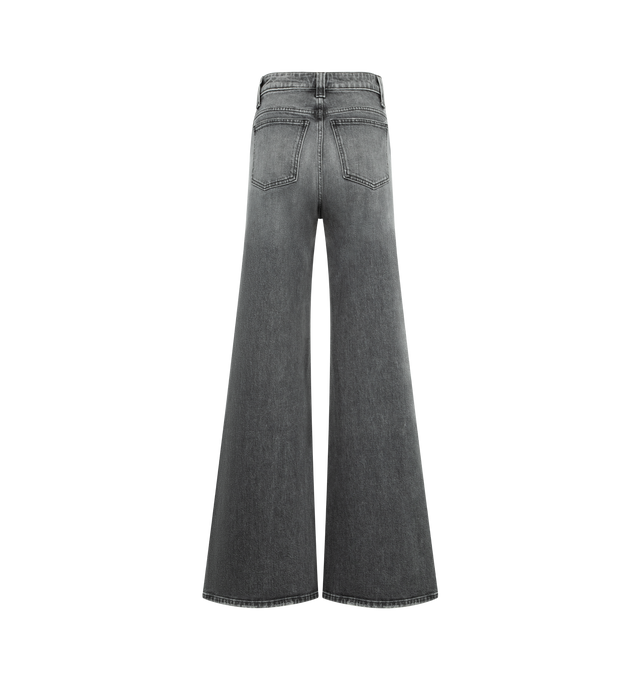 Image 2 of 3 - GREY - KHAITE Dane Jean featuring wide-leg trousers with classic five-pocket styling, high-waisted silhouette and a button of antiqued nickel. 99% cotton, 1% elastane. 