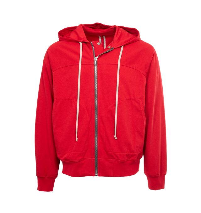 RED - RICK OWENS Windbreaker featuring hood, long-sleeved, zipper closure and adjustable drawstring neckline. 100% cotton.