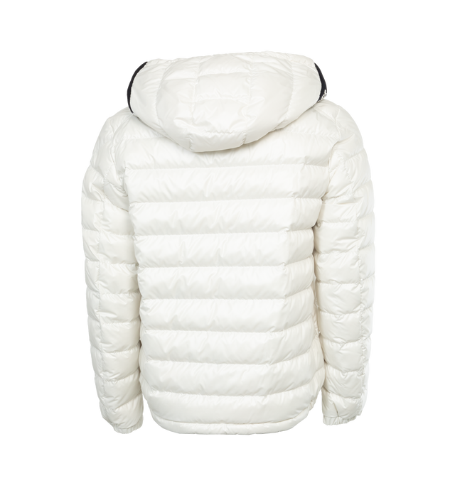 Image 2 of 4 - WHITE - MONCLER Cornour Padded Jacket featuring two-way zip fastening, adjustable hood, padded insulation, and rubberised logo and striped detailing across the hood. 100% polyester. Padding: 90% down, 10% feather. Made in Moldova. 
